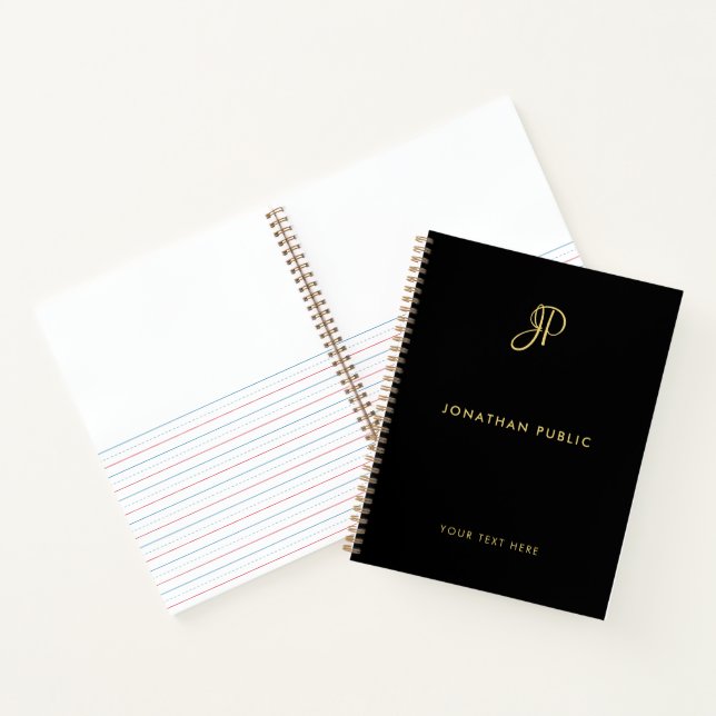 Carnet Monogramme de typographie élégante Spirale noir et (Intérieur)