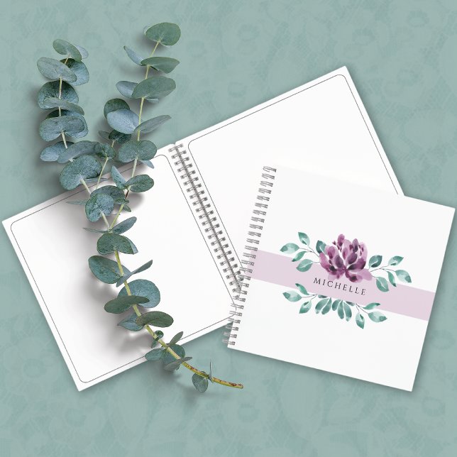 Carnet Monogramme de verdure de fleurs violettes (Créateur téléchargé)