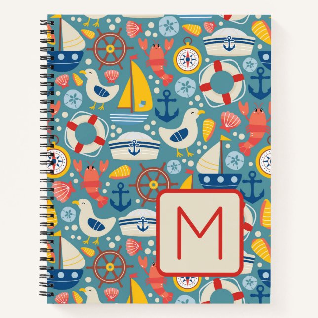 Carnet Monogramme de vie marine mignonne (Devant)