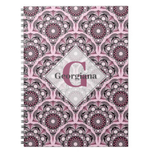 Carnet Monogramme Déco Rose Dusky Cherry Blossom Mandala
