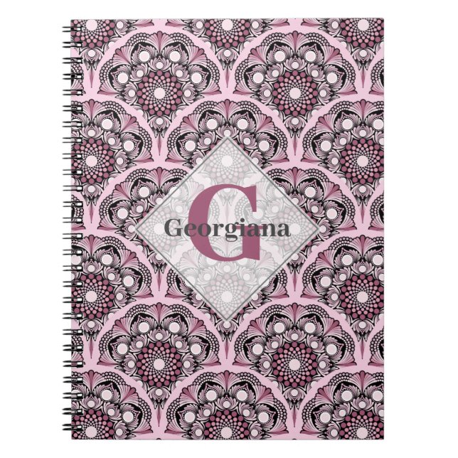 Carnet Monogramme Déco Rose Dusky Cherry Blossom Mandala (Devant)