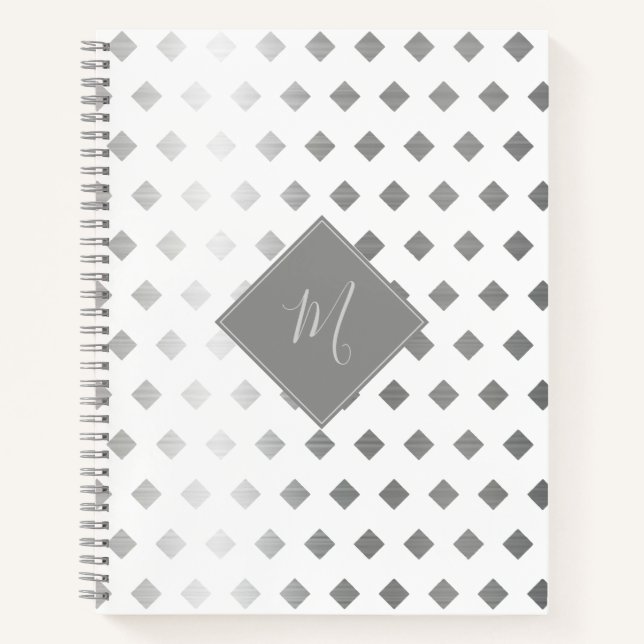 Carnet Monogramme décoratif gris argenté blanc diamant (Devant)