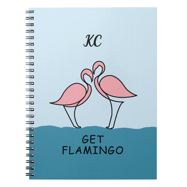 Carnet Monogramme Deux Flamants roses roses sur la citati (Devant)