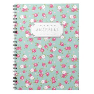 Carnet Monogramme d'impression Vintage à la menthe et ros