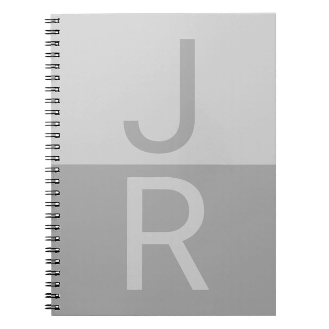 Carnet Monogramme d'initiales modernes Gris clair et Gris (Devant)