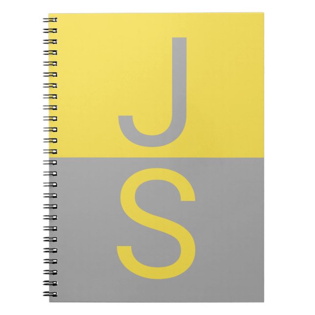 Carnet Monogramme d'initiales modernes jaune et gris (Devant)