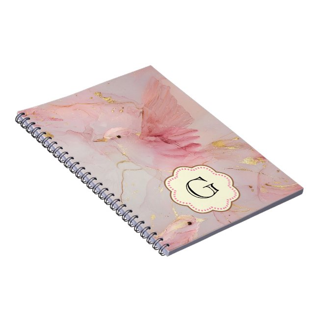 Carnet Monogramme d'oiseaux roses (Côté Droit)