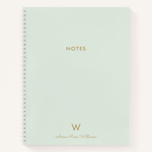 Carnet Monogramme d'or moderne Sage Green (Devant)