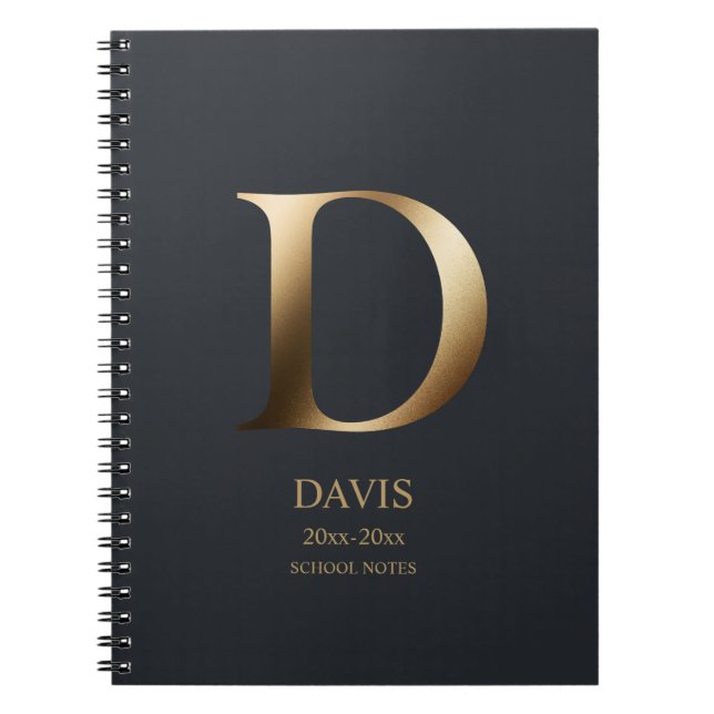Carnet Monogramme d'or personnalisé | Gris d'ardoise fonc (Devant)