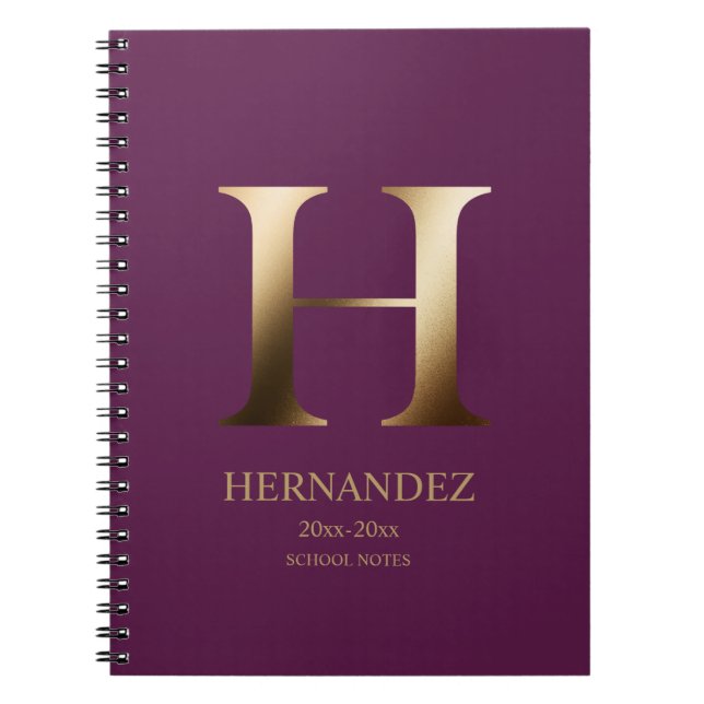 Carnet Monogramme d'or personnalisé | Magenta foncé (Devant)