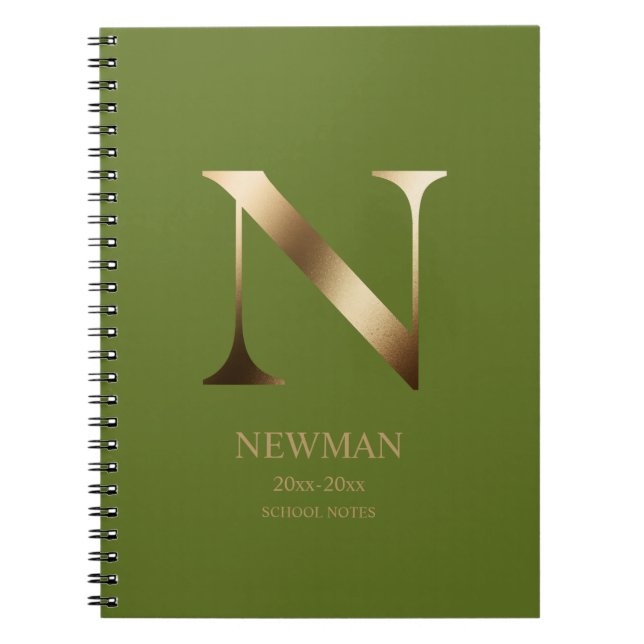 Carnet Monogramme d'or personnalisé | Olive Green (Devant)