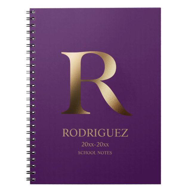 Carnet Monogramme d'or personnalisé | Pourpre (Devant)