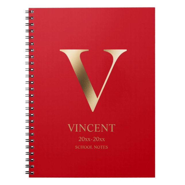Carnet Monogramme d'or personnalisé | Red (Devant)