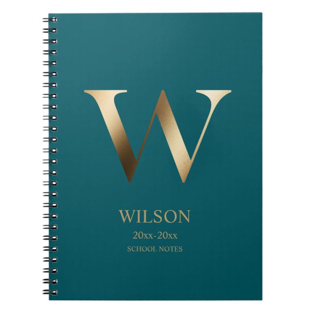 Carnet Monogramme d'or personnalisé | Sarcelle (Devant)