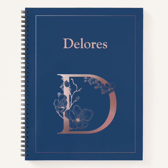 Carnet Monogramme d'or Rose personnalisé D initial (Devant)