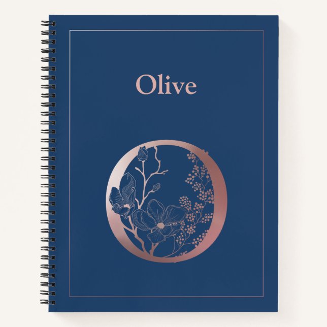 Carnet Monogramme d'or Rose personnalisé O initial (Devant)