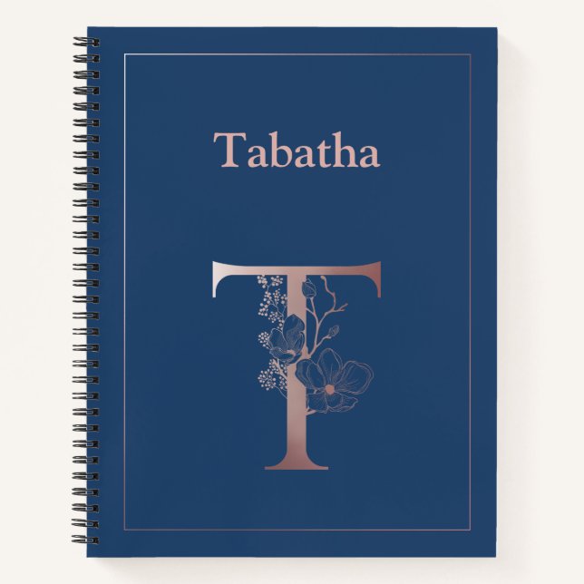 Carnet Monogramme d'or Rose personnalisé T initial (Devant)