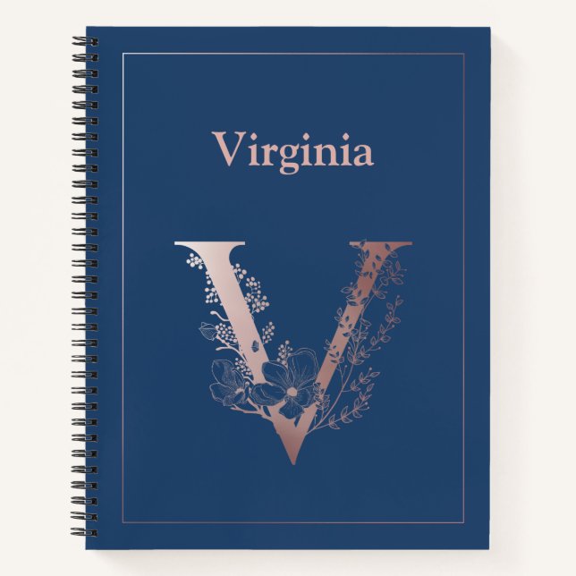 Carnet Monogramme d'or Rose personnalisé V initial (Devant)