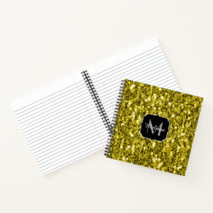 Carnet Monogramme doré foncé jaune faux parties scintilla