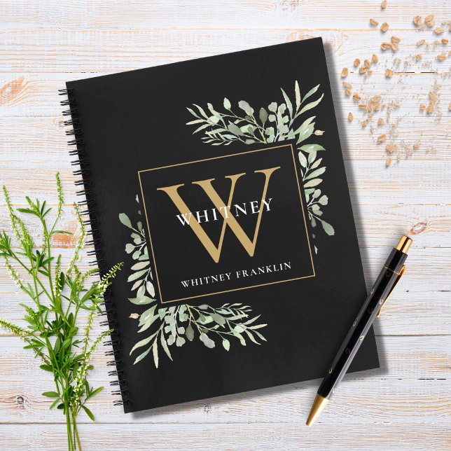 Carnet Monogramme doré personnalisé sur fond de verdure n (Créateur téléchargé)