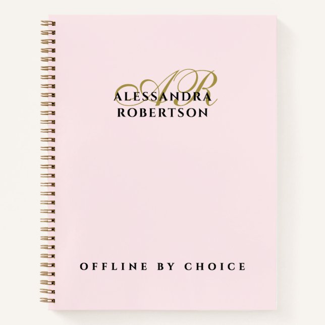 Carnet Monogramme drôle inspirant rose pastel or chic (Devant)