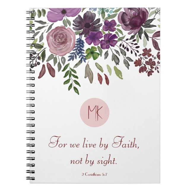 Carnet Monogramme Écriture Bordeaux Floral Aquarelle  (Devant)
