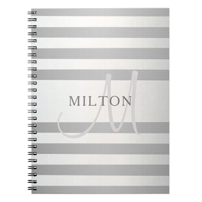 Carnet Monogramme élégant avec faux dégradé de gris et ra (Devant)