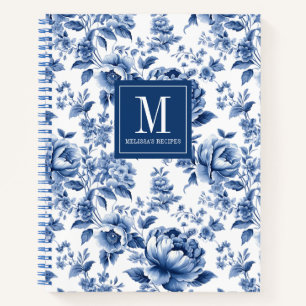 Carnet Monogramme Elégant bleu Floral Recette
