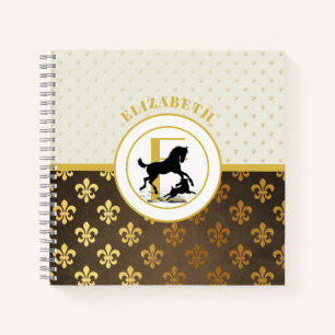 Carnet Monogramme Élégant Cheval Chien Or Bronze Fleurdel
