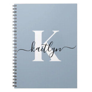 Carnet Monogramme élégant en bleu poussiéreux