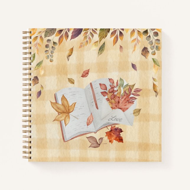 Carnet Monogramme Elegant esquisse feuilles d'automne écr (Devant)