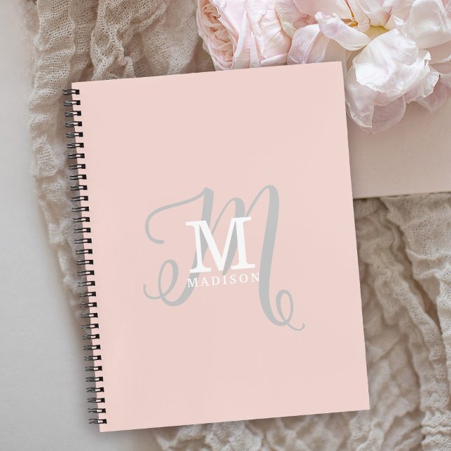Carnet Monogramme élégant et nom calligraphie rose (Personalize with your name and monogram initial.)
