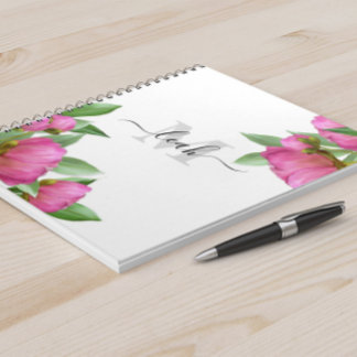 Carnet Monogramme Elégant Floral Vintage Pretty Pink Peon