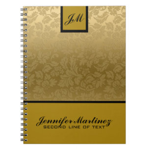 Carnet Monogramme Elegant Gold Monotones Damasques Motif