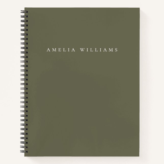 Carnet Monogramme élégant minimaliste vert olive (Devant)