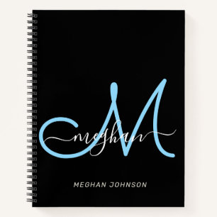 Carnet Monogramme élégant moderne bleu noir script