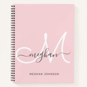 Carnet Monogramme élégant moderne écriture blanche rose p