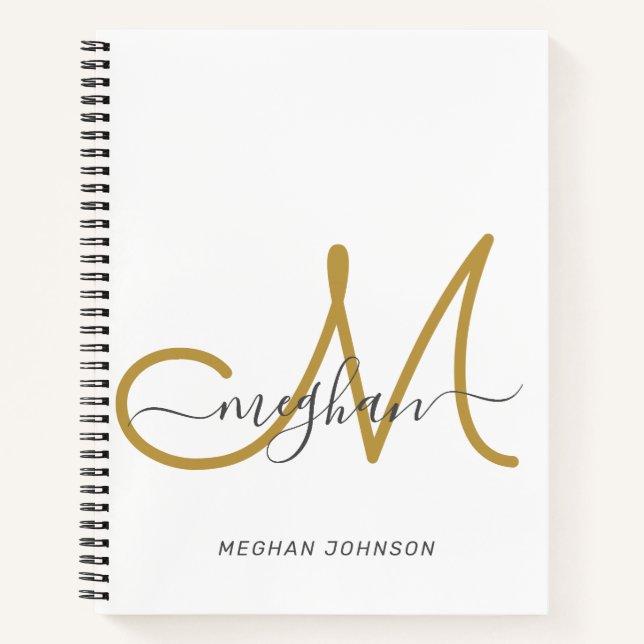 Carnet Monogramme élégant moderne en or blanc avec écritu (Devant)