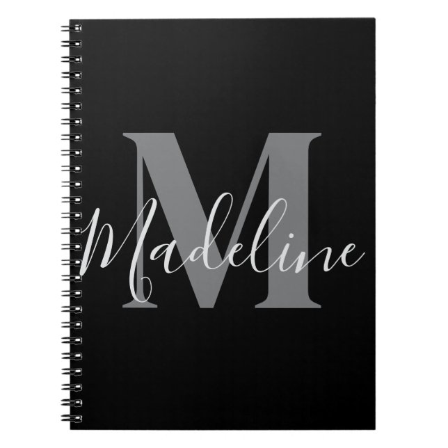 Carnet Monogramme élégant noir et gris (Devant)