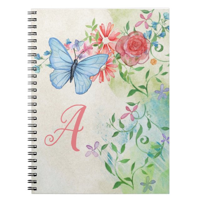 Carnet Monogramme élégant papillon coloré Floral (Devant)