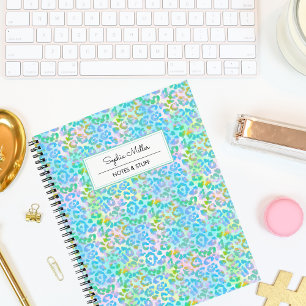 Carnet Monogramme élégant peau de léopard aquarelle verte