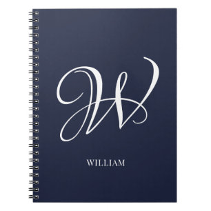 Carnet Monogramme élégant personnalisé bleu marine initia