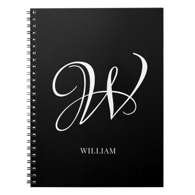 Carnet Monogramme élégant personnalisé initial noir (Devant)