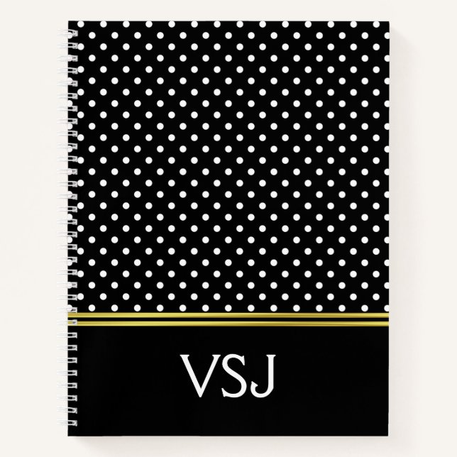 Carnet Monogramme Élégant Points noirs et blancs (Devant)
