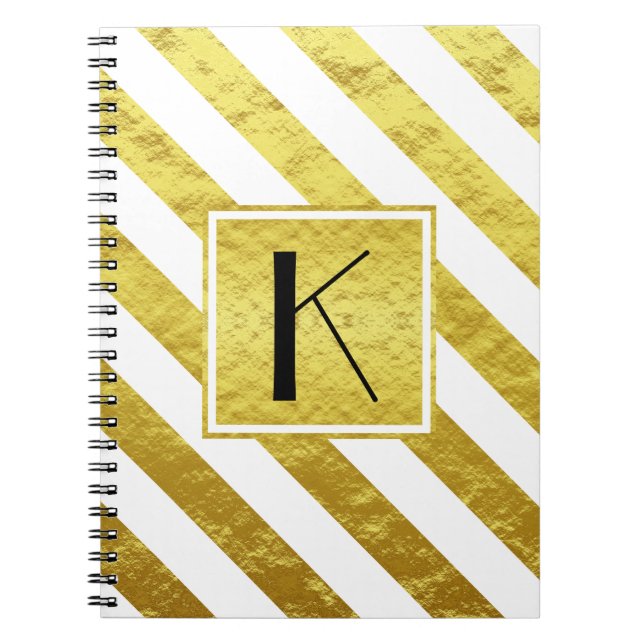 Carnet Monogramme élégant rayures or (Devant)