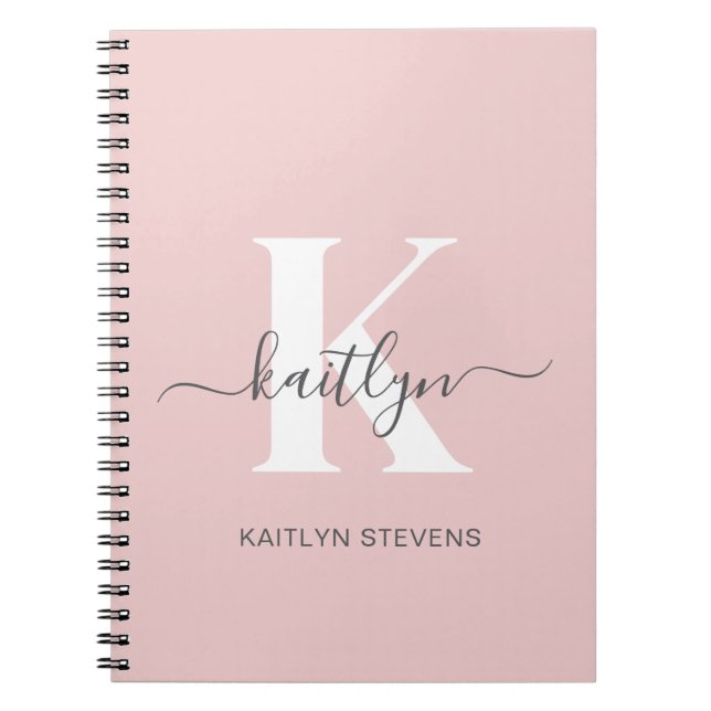 Carnet Monogramme élégant rose poudré gris (Devant)