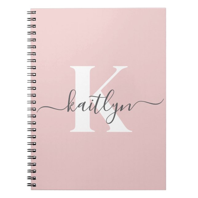 Carnet Monogramme élégant rose poudré gris (Devant)