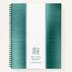 Carnet Monogramme Emerald Green Brossé Metallic Business
