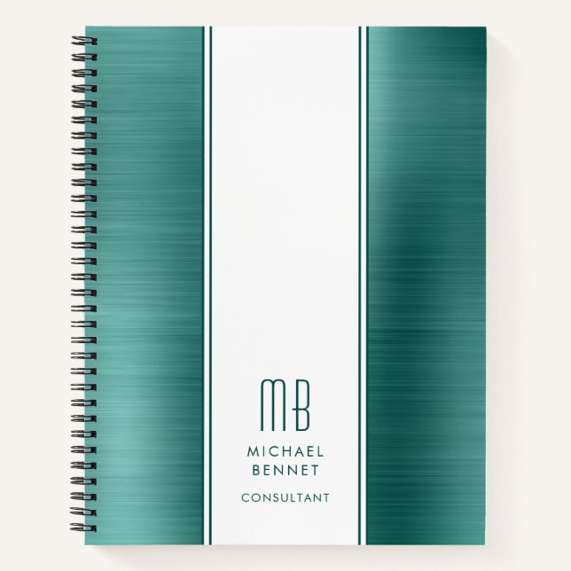 Carnet Monogramme Emerald Green Brossé Metallic Business (Devant)