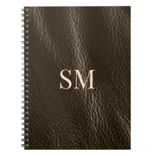 Carnet Monogramme en cuir Brown minimal classique